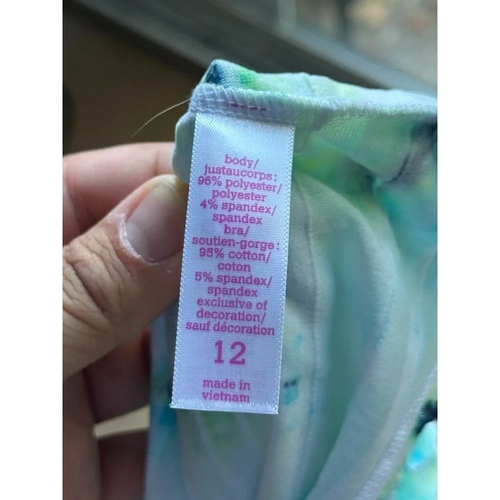 Justice Tank Top‎ Youth Blue Green Glitter Ruffled Floral Y2K 90s Petite Size 12